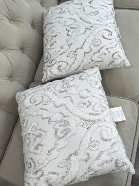 Z gallerie Ivory Beaded Scroll Decorative Throw Pillows - Set of 2
